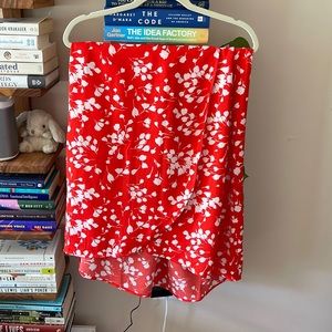 Red botanical J Crew skirt